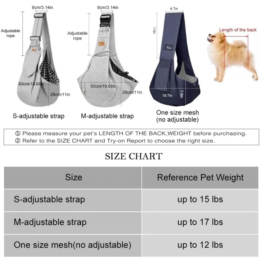 CUBY Dog and Cat Sling Carrier Hands Free Reversible Pet Papoose Bag Gray Plaid